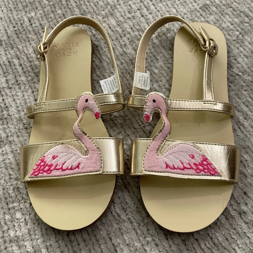 Janie and Jack Flamingo Gold Sandals Size 13 Toddler Girls Summer Shoes